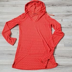 Prana Luiza Swim Cover-up Tunic, Hood, Long Sleeve, Orange, Sz Small, EUC